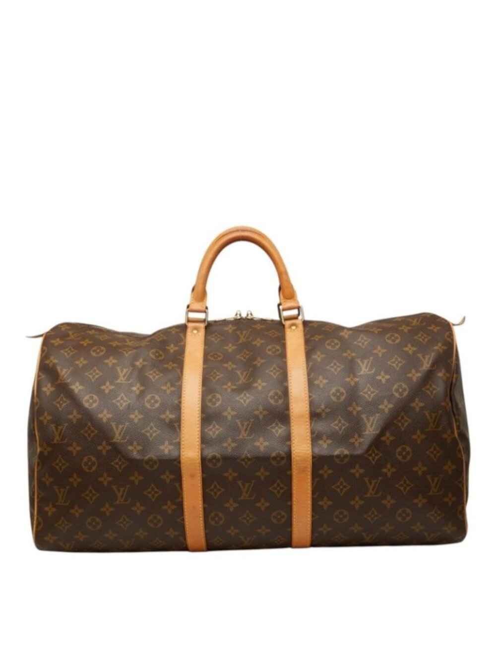 Louis Vuitton Monogram Keepall 55 Boston Bag Brown Leather